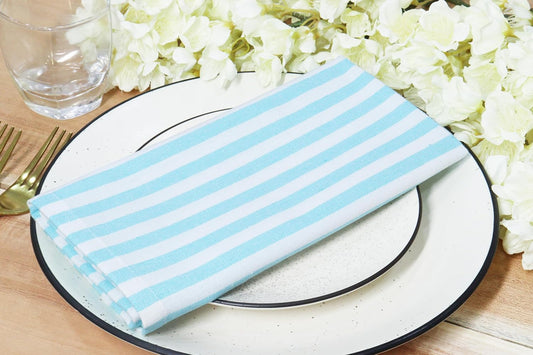 PurpleEssences Plain Striped Cloth Napkins - Set of 12-100% Cotton - 18 x 18 Inch - Fall Thanksgiving - Perfect Everyday Use Dinner Napkin - Aqua Blue White