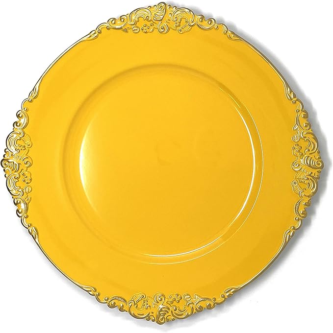 allgala Heavy Quality Round Charger Plates - Chargers for Dinner Plates - Set of Charger Plates for Table Decor - Ideal for Weddings, Thanksgiving Parties & Holidays - Floral Yellow (13-Inch 6-Pack)
