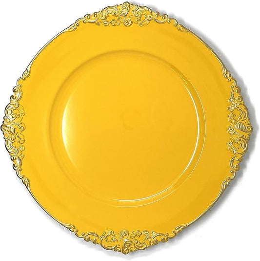 allgala Heavy Quality Round Charger Plates - Chargers for Dinner Plates - Set of Charger Plates for Table Decor - Ideal for Weddings, Thanksgiving Parties & Holidays - Floral Yellow (13-Inch 6-Pack)