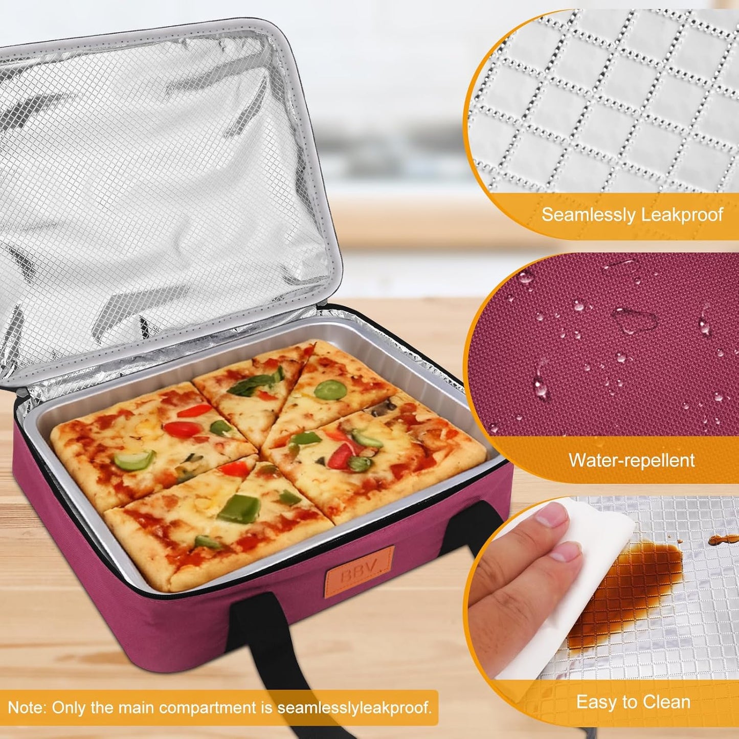BBV Insulated Casserole Carrier for Hot or Cold Food, Food Warmer Bag Fits 9"x13" Baking Dish, Durable Nylon Leak Proof Food Containers for Travel, Potluck, Parties, Picnic, Cookouts (Burgundy)