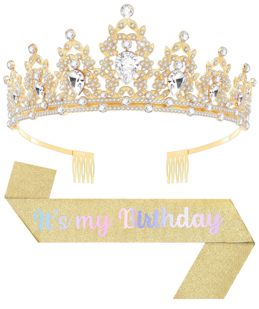 Birthday Tiara and Crown with Sash, Birthday Tiara for Women Party
