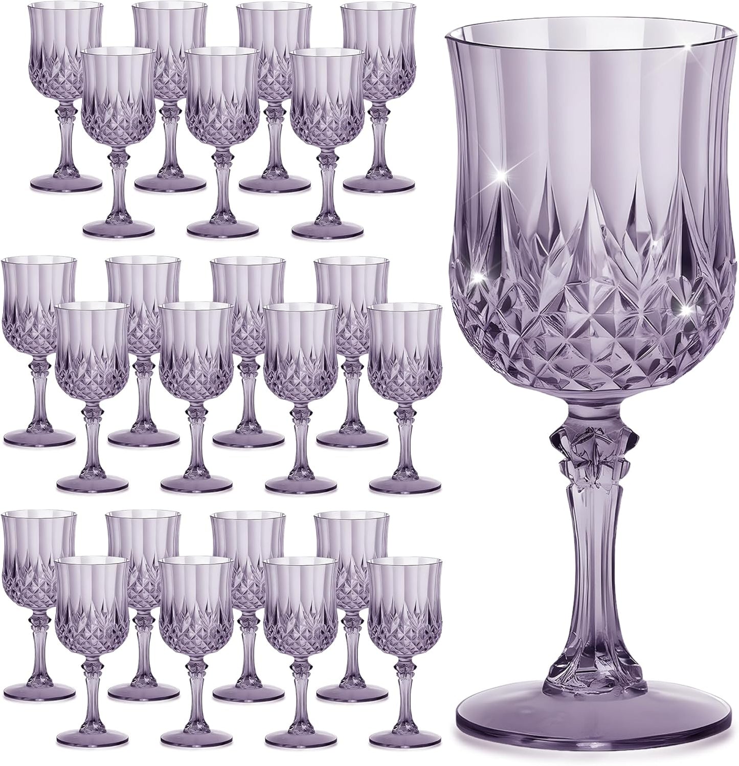 24PCS 7OZ Dark Purple Wine Plastic Glasses Drinking Champagne Glasses Flutes Crystal Vintage Water Unbreakable Goblets for Halloween, Chrismas, Wedding, Parties