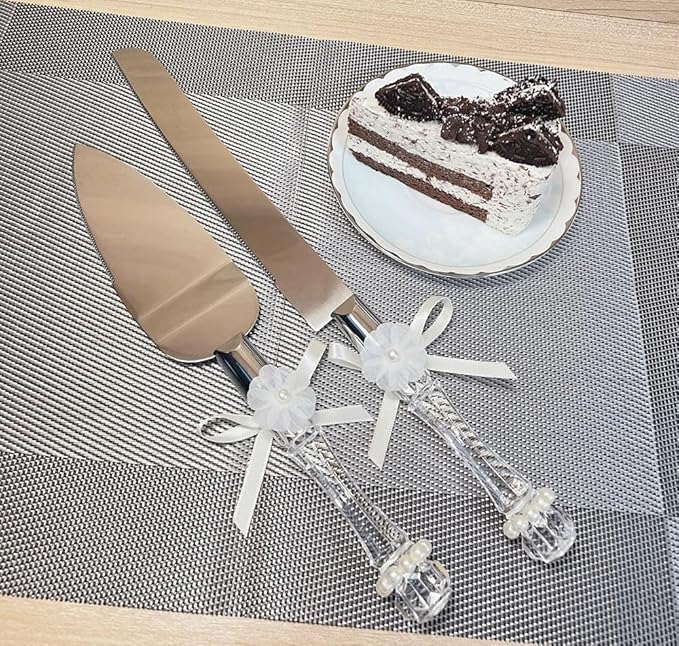 FISHBONE Stainless Steel Wedding Cake Knife and Server Set with Elegant Design - Perfect Cake Cutting Set for Weddings and Special Occasions