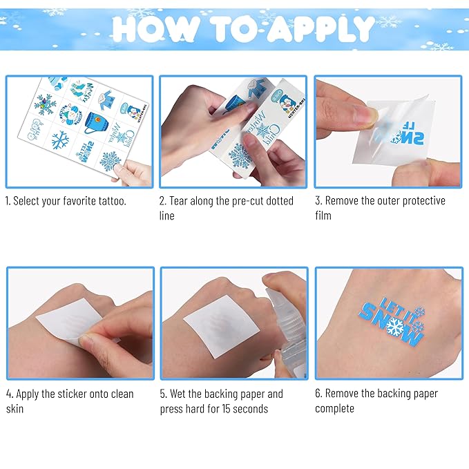Winter Temporary Tattoos Stickers for Kids – 96PCS Snowflake, Penguin, Snowman, and Reindeer Tattoos for Christmas Birthday Party Favors, Decorations, Supplies Holiday Classroom Prizes Gifts Rewards