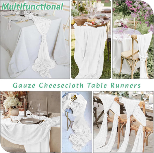 2Pack White Table Runner 10FT Cheesecloth Table Runner 35x120Inch Long Boho Cheese Cloth Table Runners Rustic Gauze Table Runners for Party Wedding Bridal Shower Baby Shower Decorations