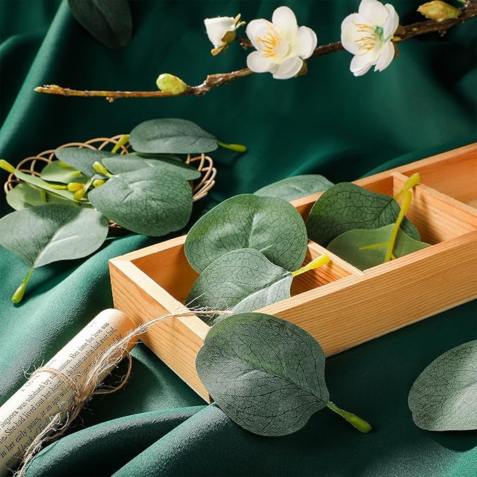 WILLBOND 400+ Pcs Eucalyptus Leaves, Fake Eucalyptus Petals Boho Wedding Table Decor Loose Greenery Confetti for Wedding Engagement Party Decoration, DIY, Baby Shower, Table, Cake(Green)