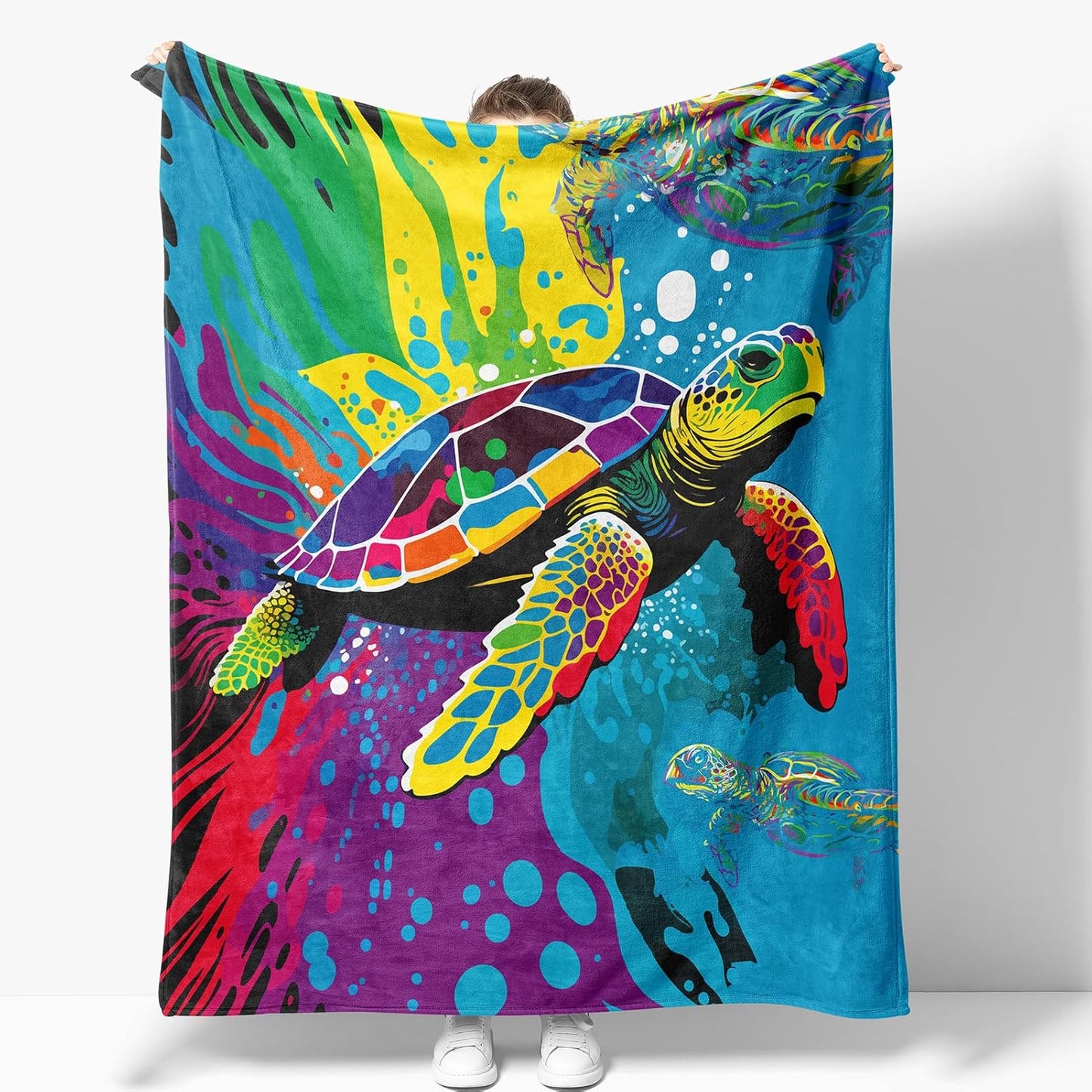 Sea Turtle Blanket Gifts for Women Girls Boys Kids Adults Teen Birthday Christmas Valentine Present Colorful Ocean Turtle Decor Bedroom Living Room Couch Bed Sofa Soft Cozy Plush Flannel Throw 60"x50"