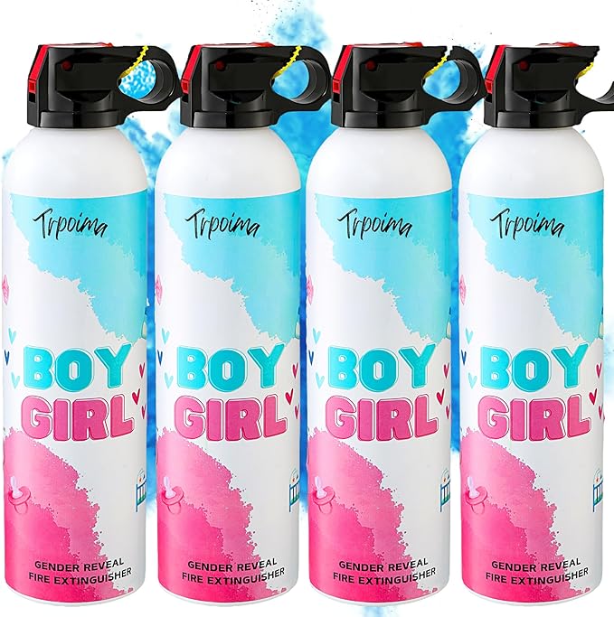 Gender Reveal Fire Extinguisher Set for Newborn Baby, 4Pcs Blue Gender Reveal Smoke Bombs, 100% Biodegradable Color Blaster for Cool Gender Reveal Ideas, Confetti Power Cannon Shooter Party Supplies