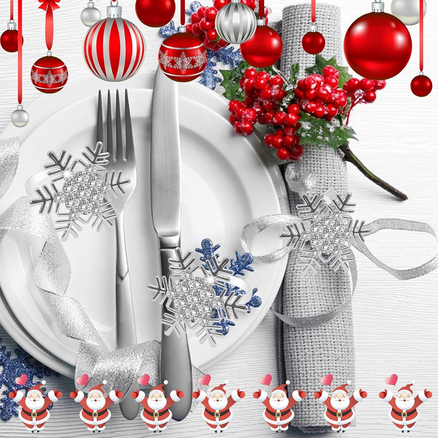 Legigo 6 Pcs Christmas Napkin Rings- Sliver Diamond Snowflake Napkin Holder Rings Dinner Tables Rings for Xmas Winter Holiday Place Setting, Dinner Parties, Weddings, Family Gatherings