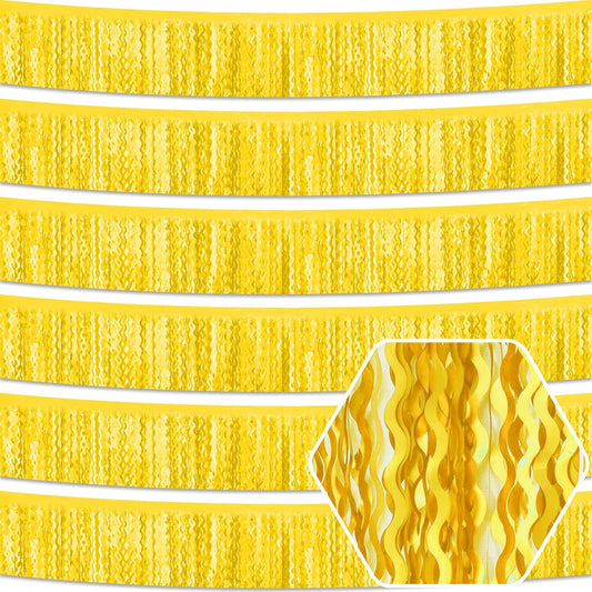 6 Pack 10 Feet Yellow Wave Foil Fringe Garland Metallic Tinsel Streamers Banner Wall Hanging Curtain Backdrop for Parade Floats, Mother's Day, Easter, Wedding, Birthday Party Decoration