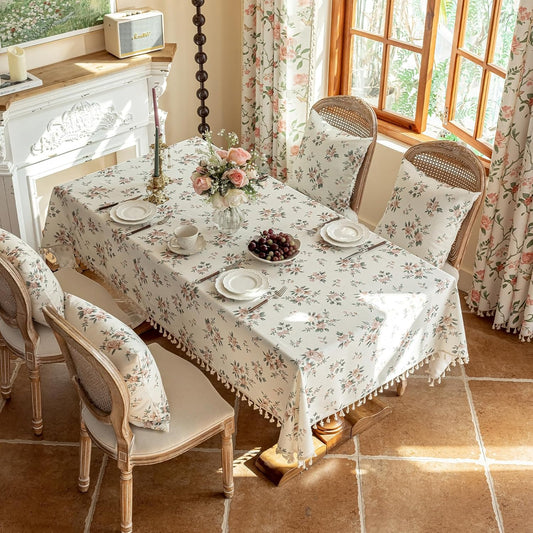 ENJOYBRIDAL Pink Floral Tablecloth - 60 x 102 Inch - Farmhouse Rectangle Table Cloth Boho Dining Washable Picnic Table Cover 8-10 Seats Vintage Kitchen Flower Camping Furniture Protector