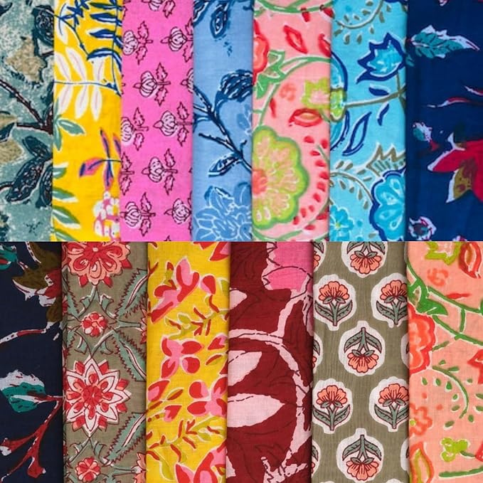 Ridhi Assorted Hand Block Print 100% Cotton Napkins 18" x 18" (Set of 100) Reuseable Kitchen Napkins Cloth Decor Dinner Party Wedding Cocktail Gift for Spring, Easter, Valentine