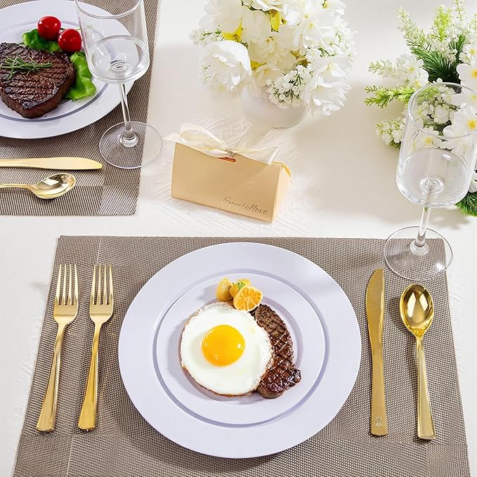 100Pcs White Plastic Dessert Plates, Disposable Salad PlateS, Premium Hard Fancy Small Plate, Heavy Duty Plastic Cakes Plate for Party, Wedding and Birthday
