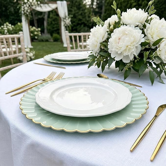 Light Green Charger Plates, 13 Inch Plastic Round Dinner Charger Plates for Wedding Party, Tabletop Decor. (Set of 6)