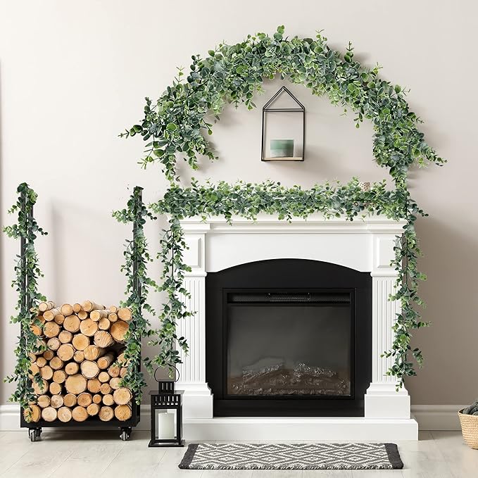 Sggvecsy Artificial Eucalyptus Garland 5 Pack Fake Eucalyptus Greenery Garland Faux Hanging Plants Artificial Vines, 5.6 Feet/Strand for Wedding Backdrop Arch Wall Table Party Outdoor Festival Decor