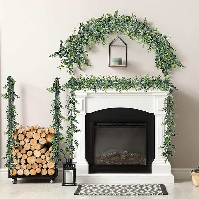 Sggvecsy Artificial Eucalyptus Garland 6 Pack Fake Eucalyptus Greenery Garland Faux Hanging Plants Artificial Vines, 5.6 Feet/Strand for Wedding Backdrop Arch Wall Table Party Outdoor Festival Decor