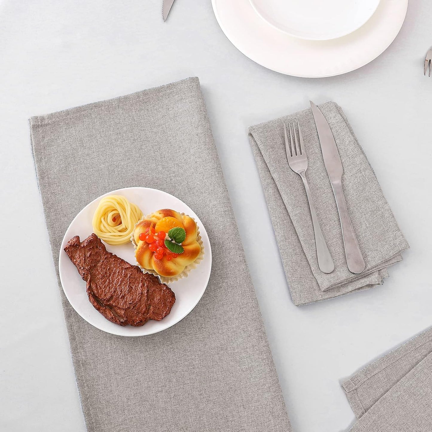 H.VERSAILTEX Linen Textured Cloth Napkins Set of 12 (18" X 18") Linen Textured Dinner Napkins Waterproof Extra Soft Thick Durable Reusable Napkins with Hemmed Edges, Heather Taupe