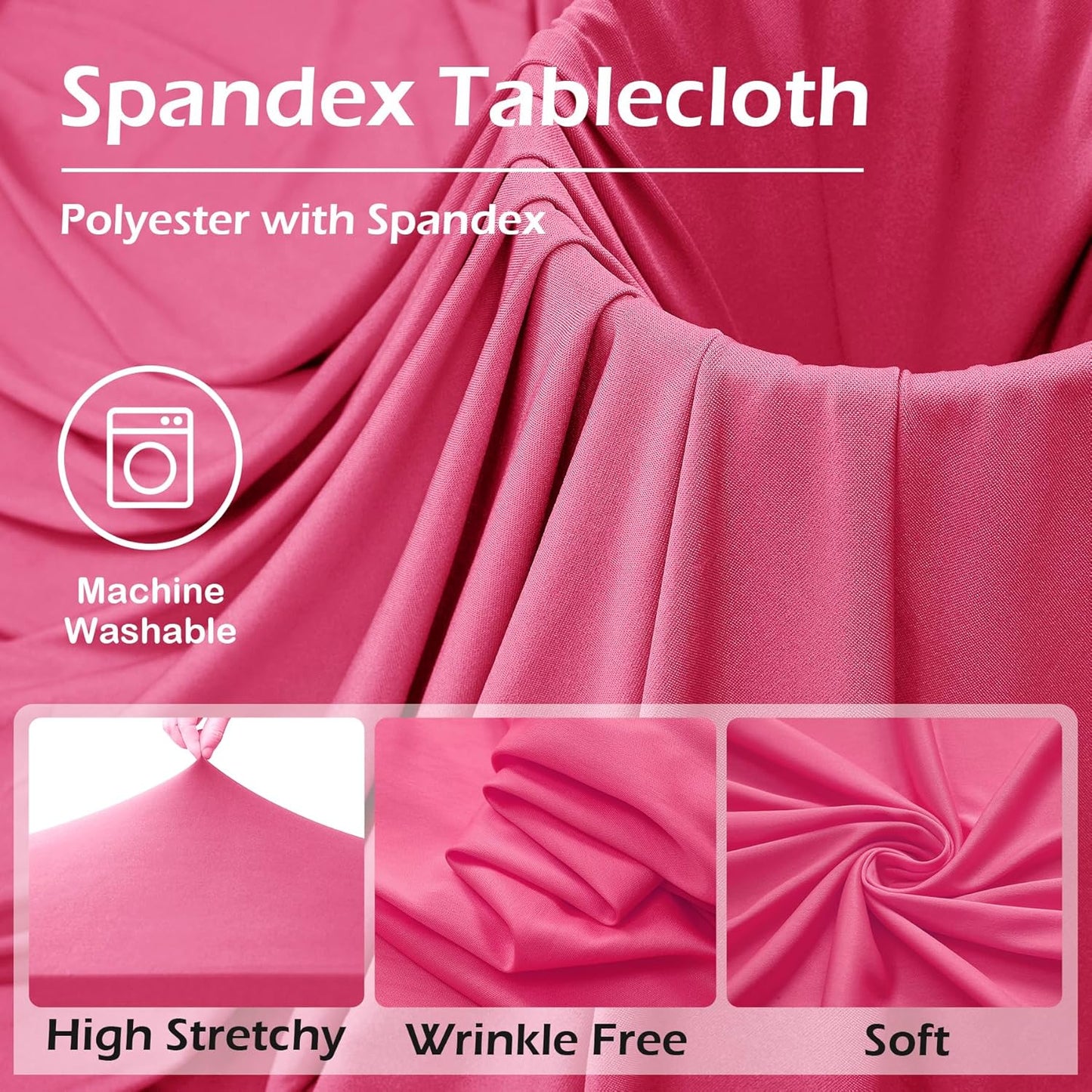 NSSONBEN 2 pk Hot Pink Spandex Tablecloth for 6 Foot Rectangle Tables, Wrinkle Free Fitted Spandex Table Covers 6ft Stretch Table Cloths with Ruffle Skirt for Parties Weddings Banquet Baby Shower