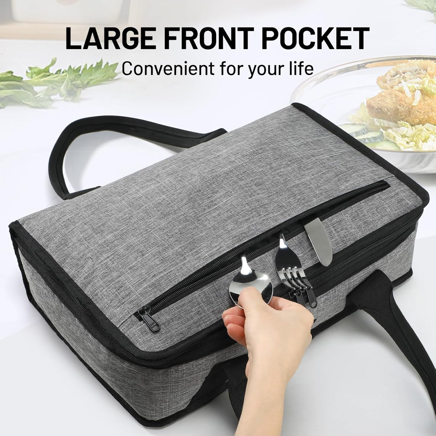 MIER Insulated Casserole Carrier for Hot or Cold Food Thermal Food Carrier Bag for Lasagna Potluck Parties Picnic Cookouts, Fits 9"x13" Baking Dish/Foil Pan, Gray