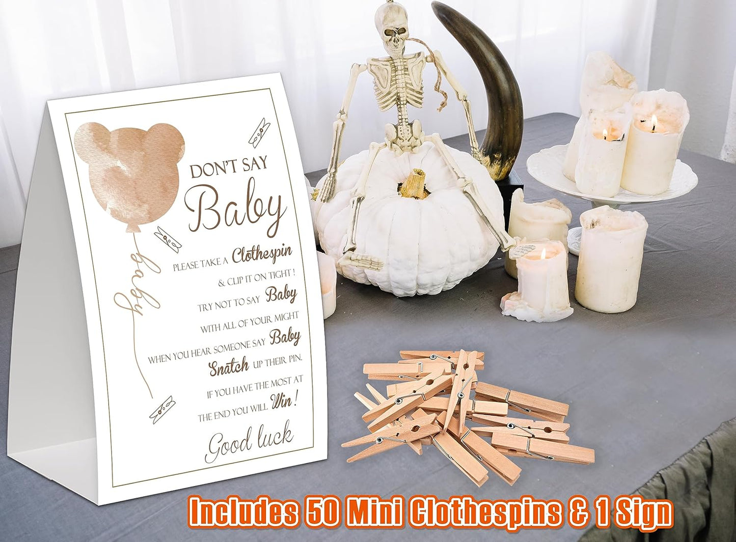Bear Baby Shower Decorations - Gender Neutral & Fall Themed, Includes Don't Say Baby Game & Small Clothespin Game for 50 Guests