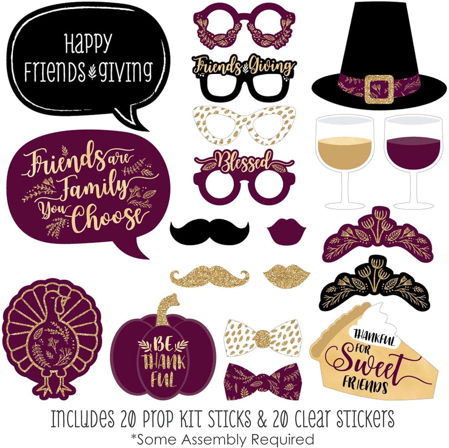 Big Dot of Happiness Elegant Thankful for Friends - Friendsgiving Thanksgiving Party Photo Booth Props Kit - 20 Count