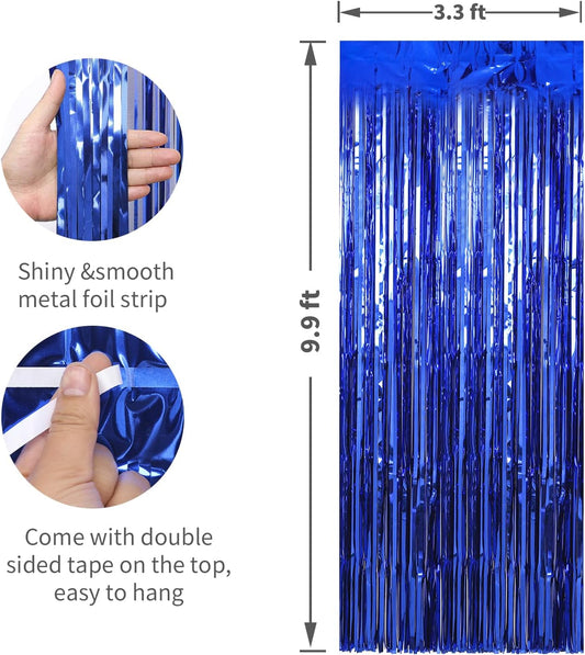 Crosize 7 Pack 3.3 x 9.9 ft Dark Blue Foil Fringe Backdrop Curtain, Streamer Backdrop Curtains, Birthday Party Decorations, Tinsel Curtain for Parties, Galentines Decor, Preppy, Photo Booth