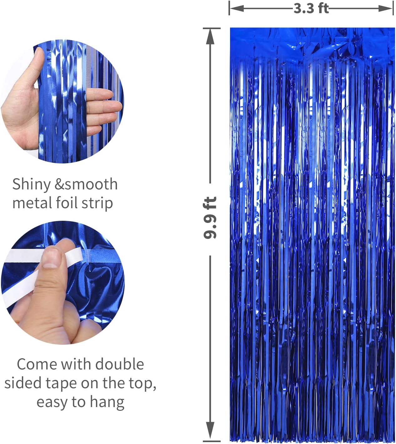 Crosize 5 Pack 3.3 x 9.9 ft Dark Blue Foil Fringe Curtains Party Decorations, Dark Blue Tinsel Curtain Backdrop for Parties, Door Streamers, Glitter Streamer Backdrop for Birthday Decoration