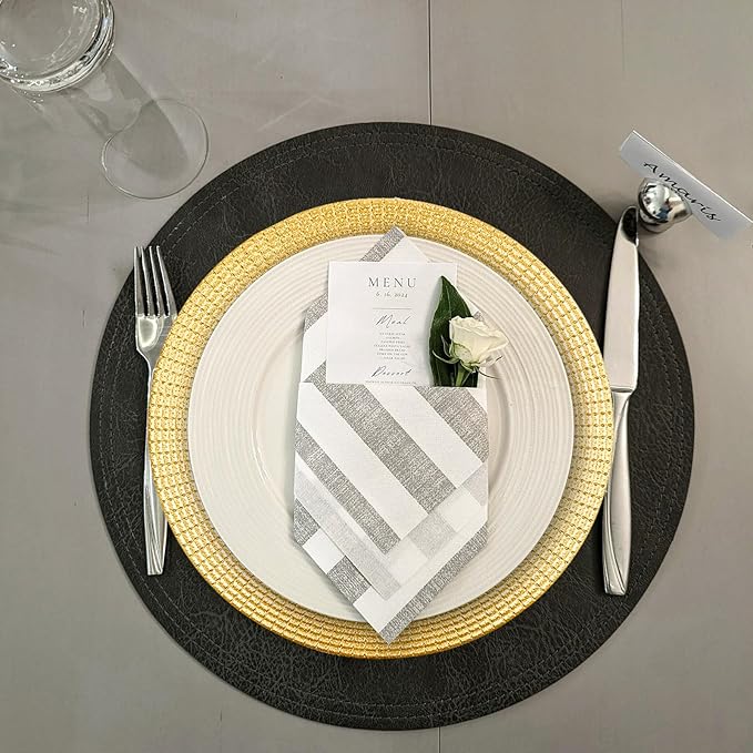 13" Glitter Gold Charger Plates, Shiny Square Grid Chargers for Dinner Plates, Glamour Table Setting Accessory Centerpiece Bluk Wedding, Event, Anniversary, Birthday, Baby Shower, Set of 6