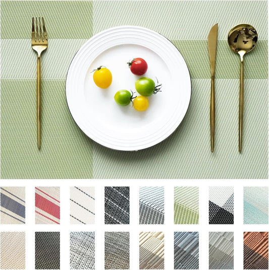 Placemats Set of 6 Vinyl/Plastic Woven Place Mats for Kitchen Table Indoor/Outdoor Washable Placemat Wipeable Dining Table Mats (Green Cube,6)