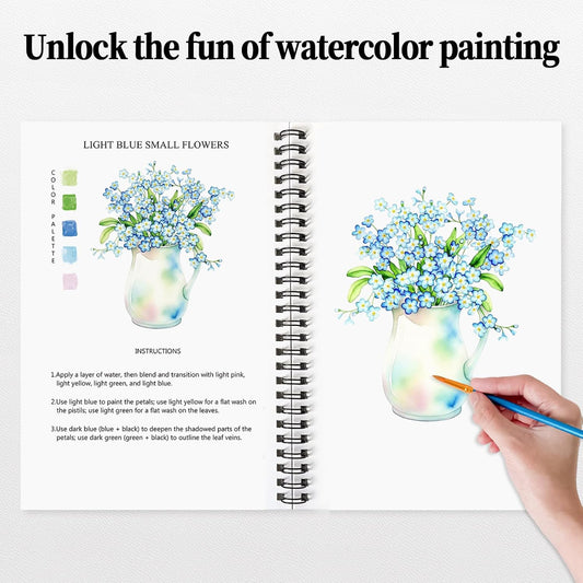 SLWBZ Watercolor Workbooks Coloring Book, Beginner Friendly Painting Kit, Detailed Steps, Creative Exploration Watercolor Book with Paint Set for Adults Teens (Pink Hydrangea, Without Paint)