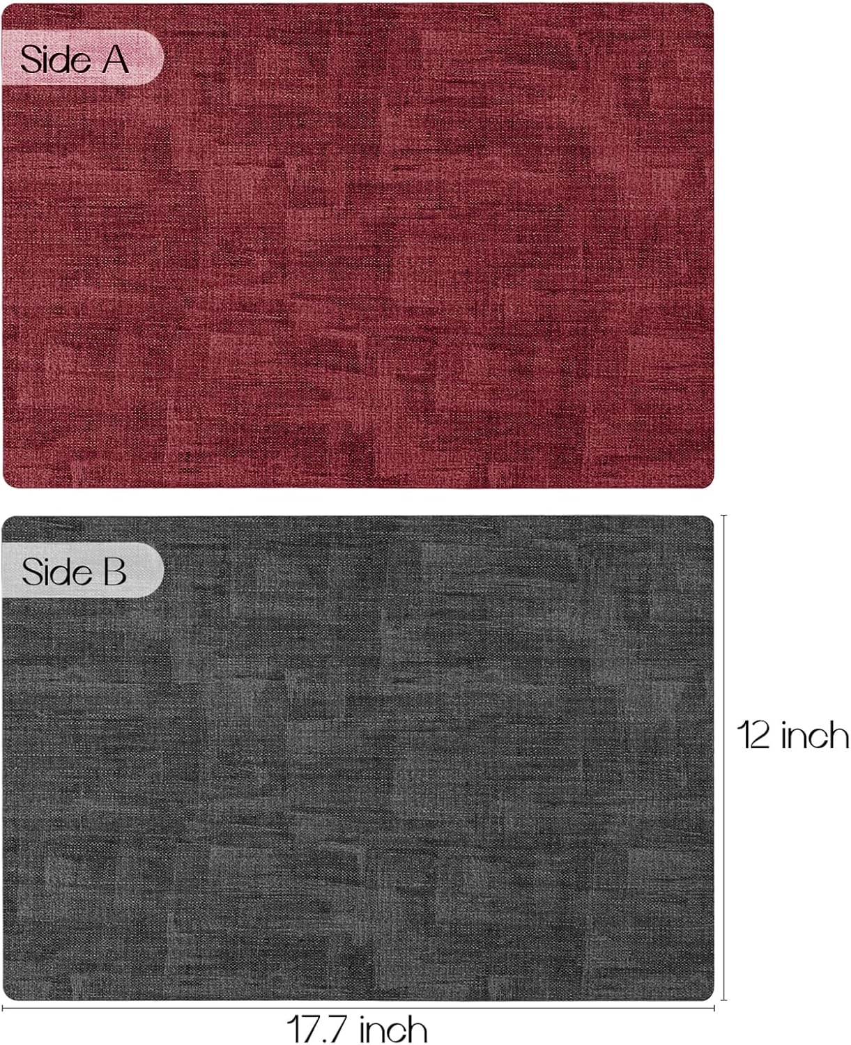 Romanstile Reversible Vinyl Placemats Set of 4, Faux Leather 100% Waterproof Oil-Proof Wipeable Place Mats, Heat Resistant Dual Sided Table Mats for Kitchen/Dining/Party (Grey Red, 12 x 17 Inch)