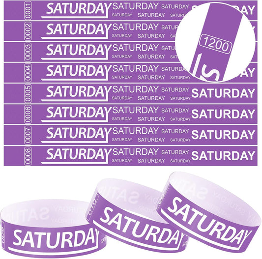 Henoyso 1200 Pcs Paper Wristbands Event Wristbands Numbered Waterproof Wrist Bands for Events Day of The Week Paper Bracelets Wrist Bands for Adult Concert Festival Party(Purple)
