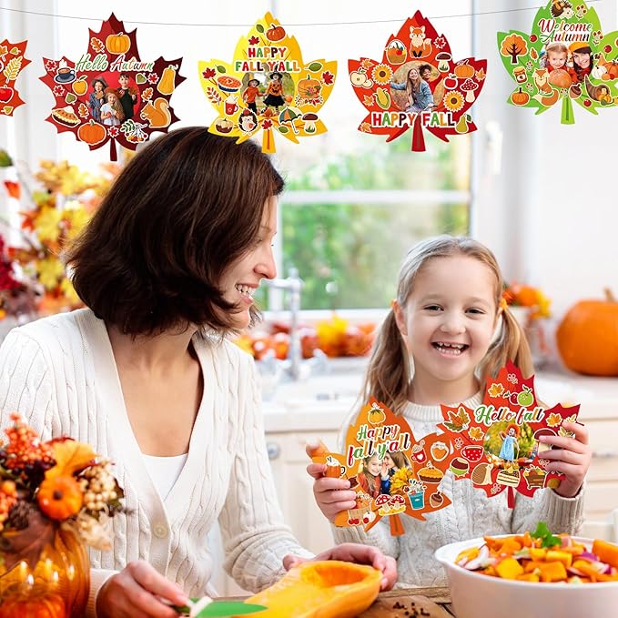 Jetec 48 Packs Thanksgiving Fall Picture Frame Craft Kits Maple Leaf Shape DIY Photo Frame with Stickers Make Your Own Picture Craft for Autumn Home Classroom Decor