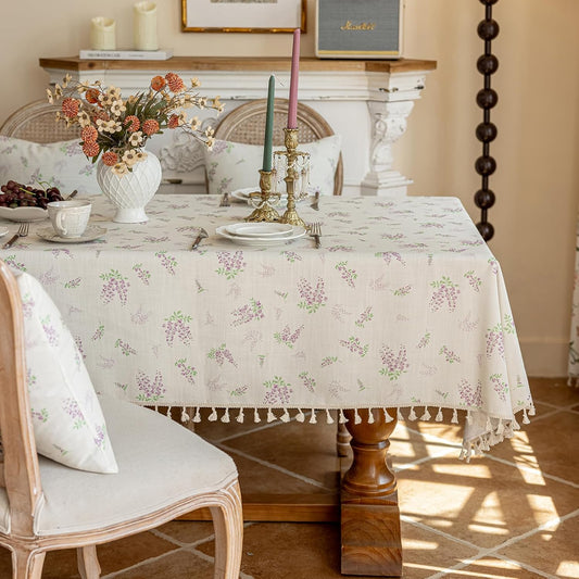 ENJOYBRIDAL Purple Floral Tablecloth - 60 x 102 Inch - Rectangle Cute Table Cloth French Decorative Flower Dining Table Cover 8-10 Seats Camping Picnic Kitchen Vintage Furniture Protector