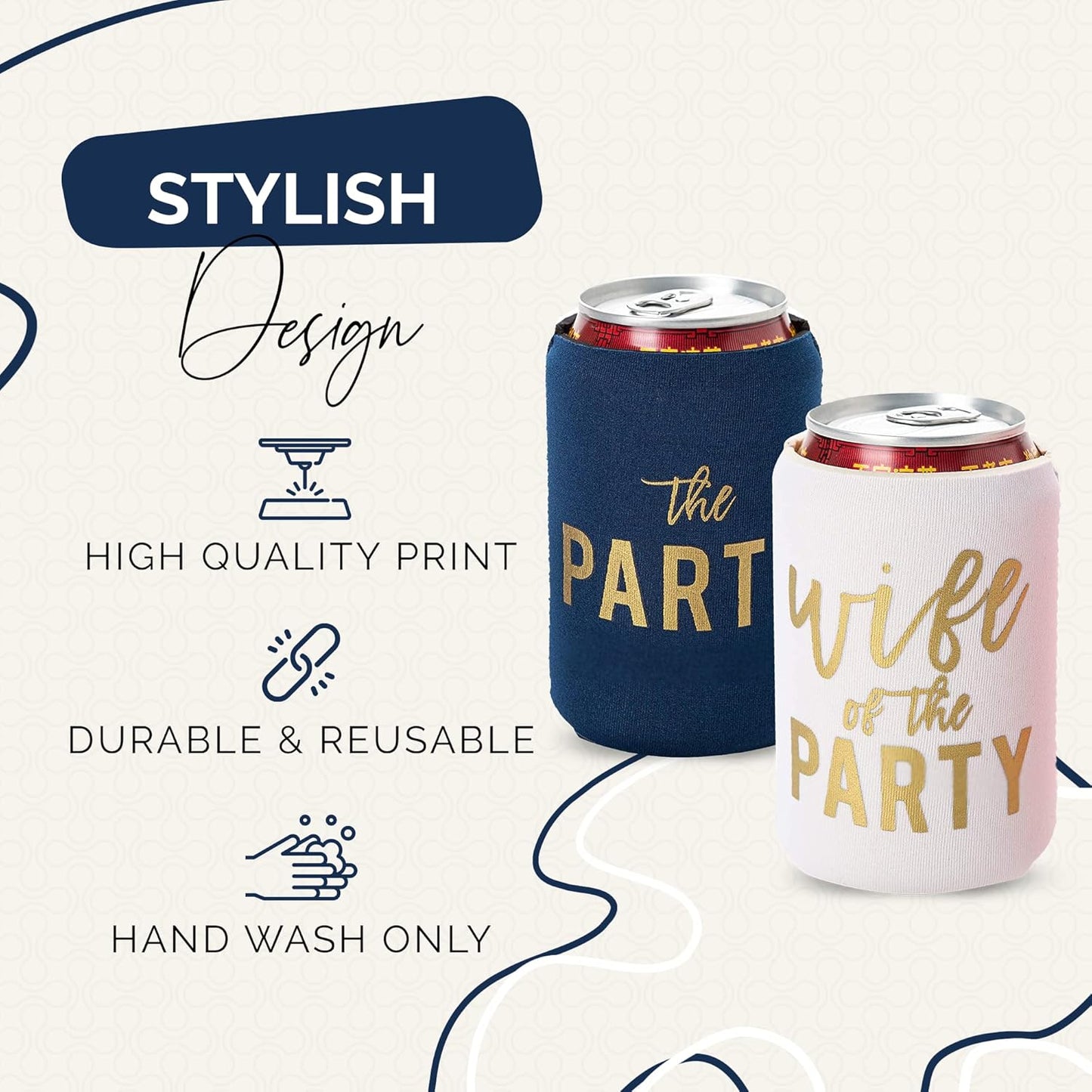 Wife of the Party and The Party Bachelorette Can Coolers - Set of 12, Perfect for Decorations and Bridesmaid Gifts (Navy, Regular)