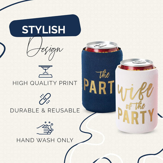 Wife of the Party and The Party Bachelorette Can Coolers - Set of 12, Perfect for Decorations and Bridesmaid Gifts (Navy, Regular)