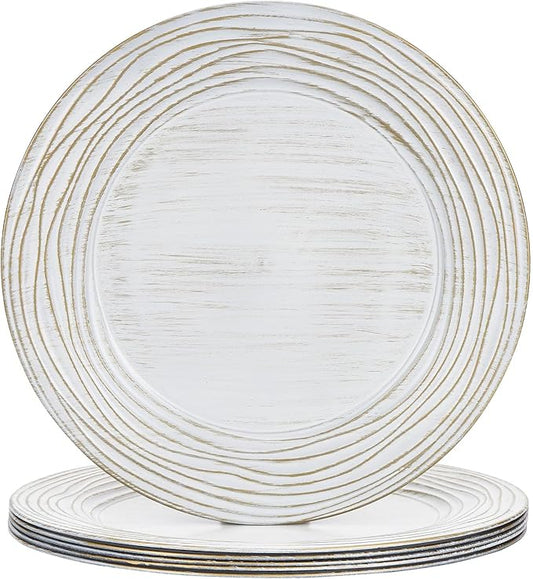 13 Inch Round Charger Plates, Set of 6, Dinner Chargers Bulk Wedding (Vintage White)