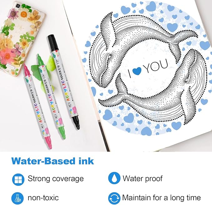 KEMYR 100 Colors Acrylic Paint Pens, Dual Tip Acrylic Paint Markers for Paper, Wood, Canvas, Stone, Rock Painting, Glass, Fabric, DIY, Ceramic, Art Supplies for Adults Drawing (Dot + Fine)