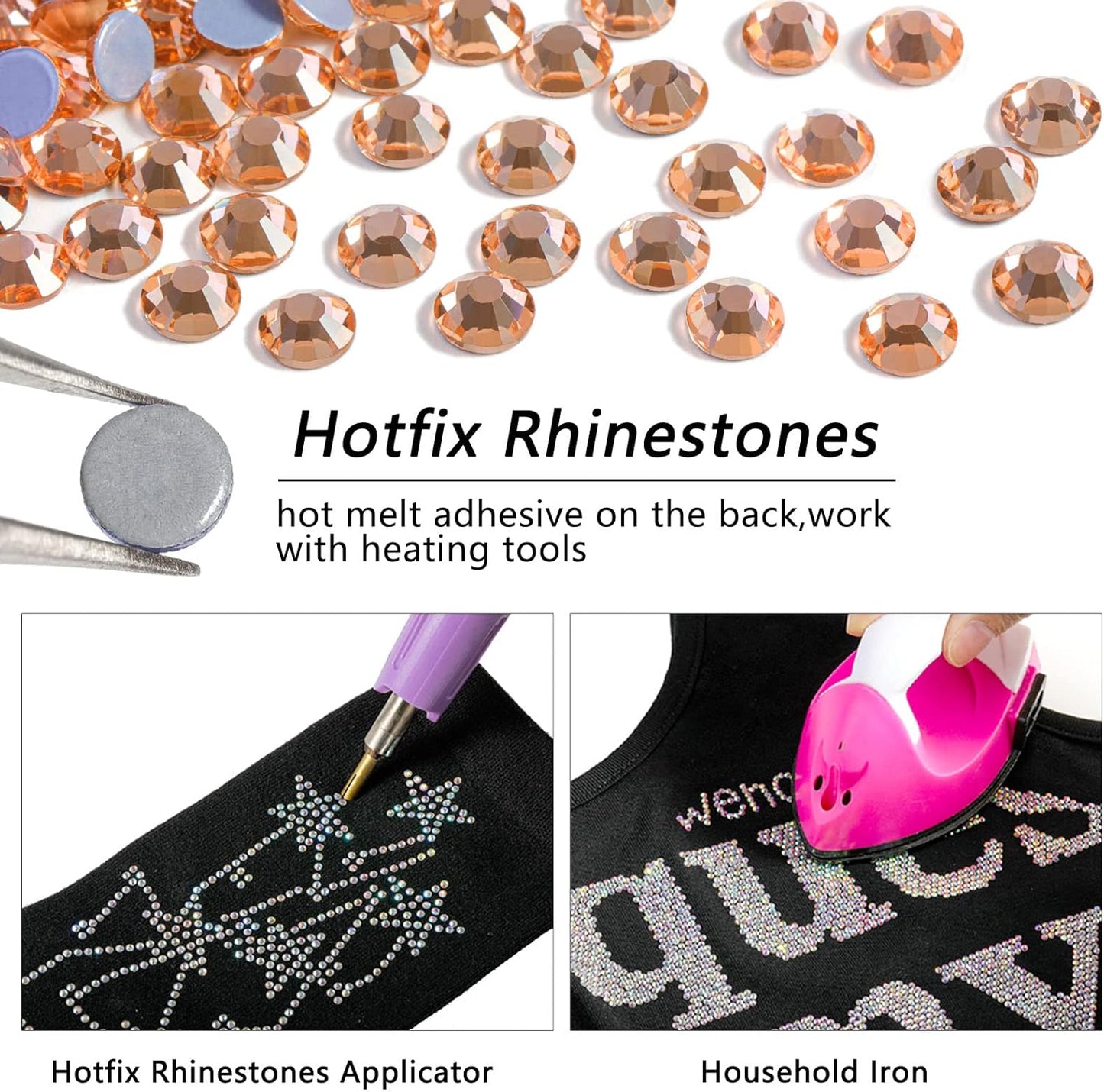 Beadsland Hotfix Rhinestones, 2880pcs Flatback Crystal Rhinestones for Crafts Clothes DIY Decorations, Champagne, SS6, 1.9-2.1mm