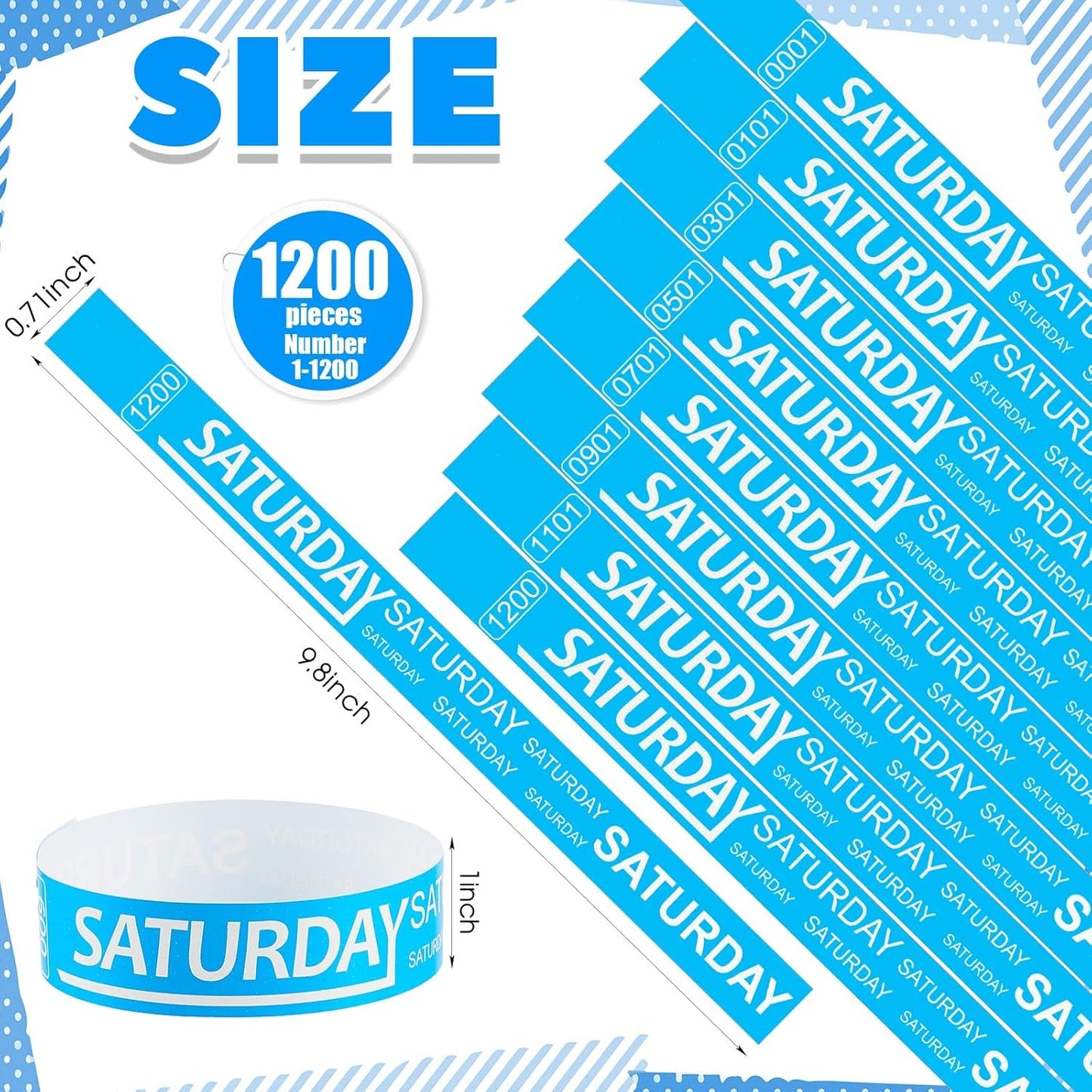 Henoyso 1200 Pcs Paper Wristbands Event Wristbands Numbered Waterproof Wrist Bands for Events Day of The Week Paper Bracelets Wrist Bands for Adult Concert Festival Party(Blue)