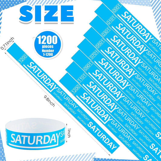 Henoyso 1200 Pcs Paper Wristbands Event Wristbands Numbered Waterproof Wrist Bands for Events Day of The Week Paper Bracelets Wrist Bands for Adult Concert Festival Party(Blue)