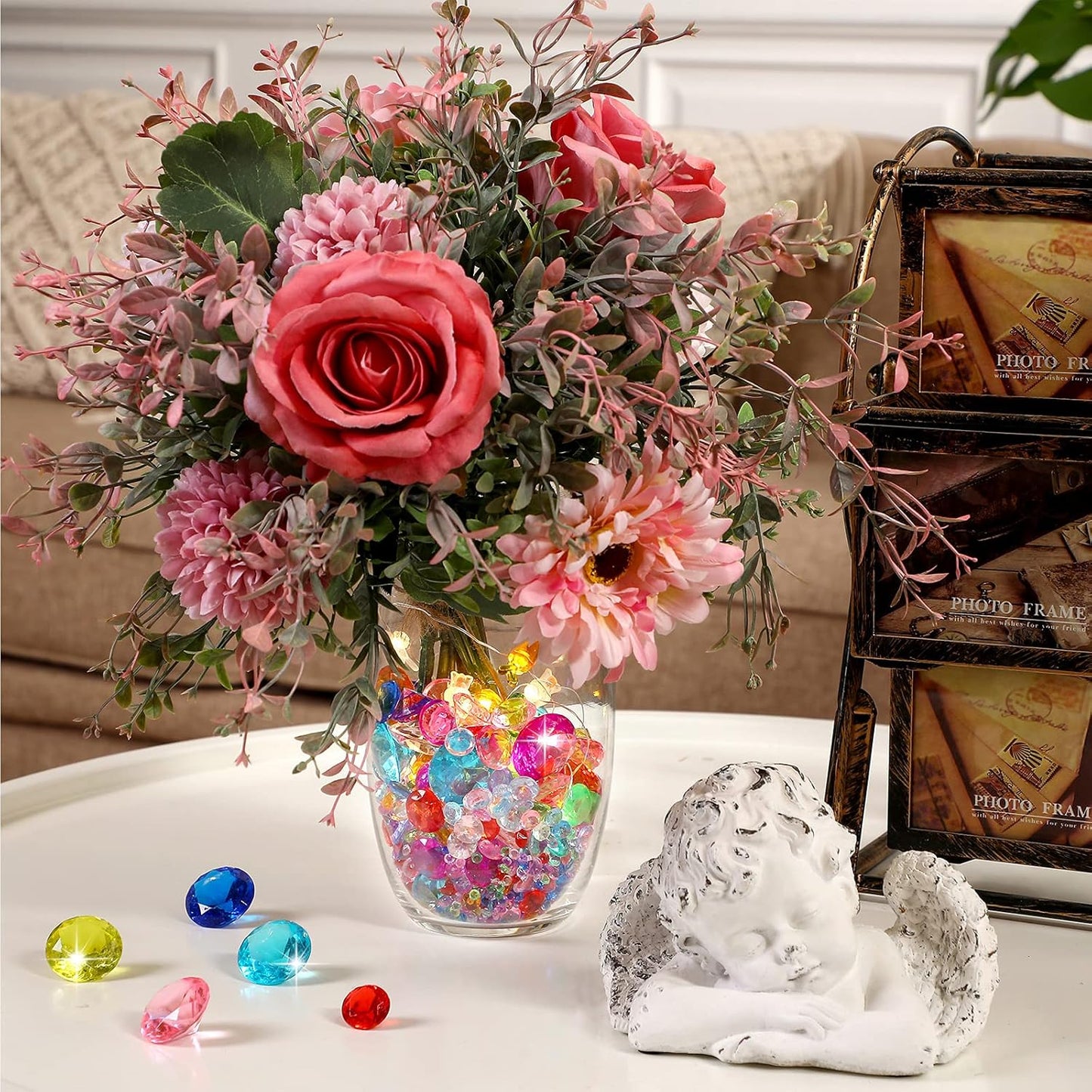 Hicarer 800 Pieces Diamond Decorations Acrylic Diamond Table Scatter Crystals for Table for Vase Fillers Party Table (Rainbow,30mm, 20mm, 12mm, 8mm, 4mm)