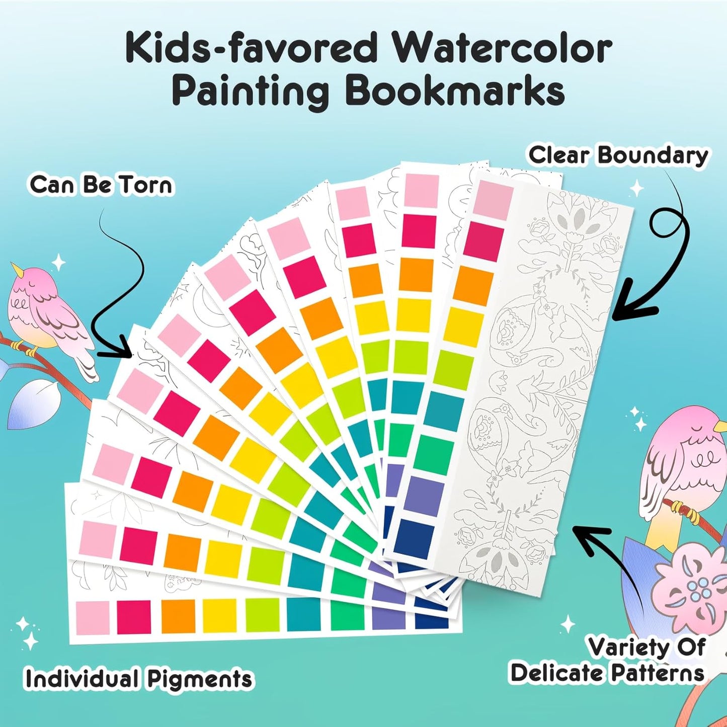Watercolor Painting Coloring Books Pocket Watercolor Paint Bookmarks, Mess Free Paint with Water Set, Travel Class Activities Art Party Favors Exchange Birthday Gifts for Kids (Enchanting forest)
