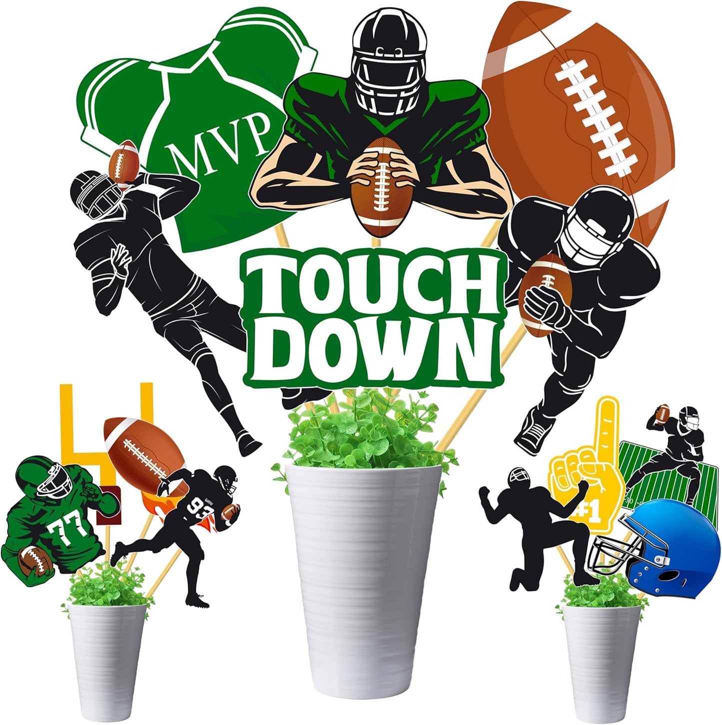 Football Birthday Party Centerpiece Sticks Rugby Ball Table Toppers Sports Theme Birthday Party Decoration Super Bowl Party Table Centerpieces for Football Touch Down Baby Shower Supplies