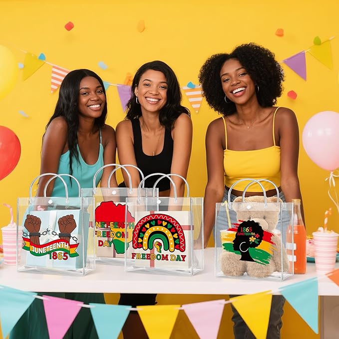 H1vojoxo Happy Juneteenth Gift Bags - 24PCS Juneteenth Clear PVC Gift Bags for African American 1865 Independence Day Party Decoration Freedom Day Goodie Bag for June 19th African American Party Favor