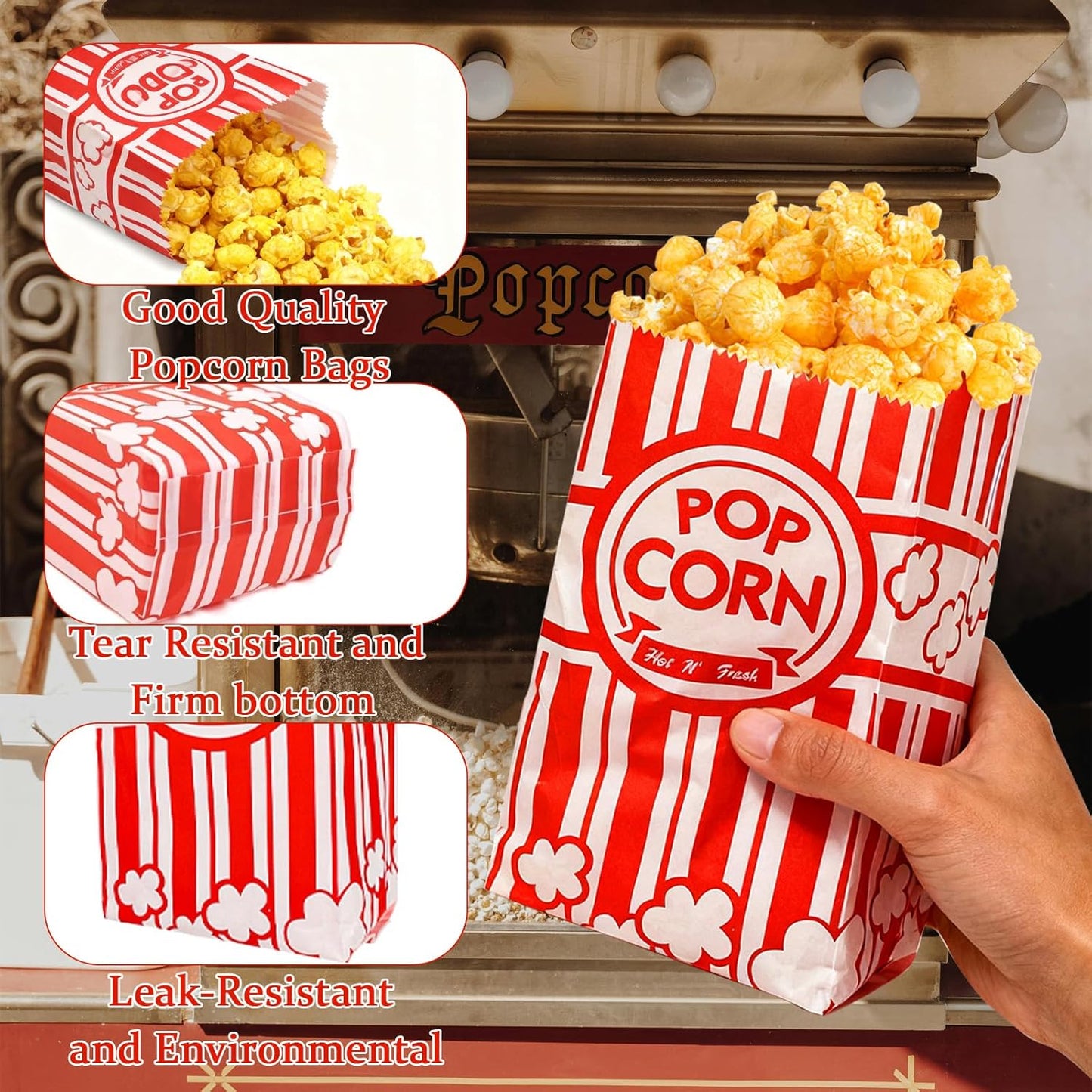 500 Pieces Paper Popcorn Bags - 1 oz Popcorn Bags Individual Servings for Party, Movie Night Supplies, Machine Small Mini Pop Corn Bag Container Bulk Holder Carnival