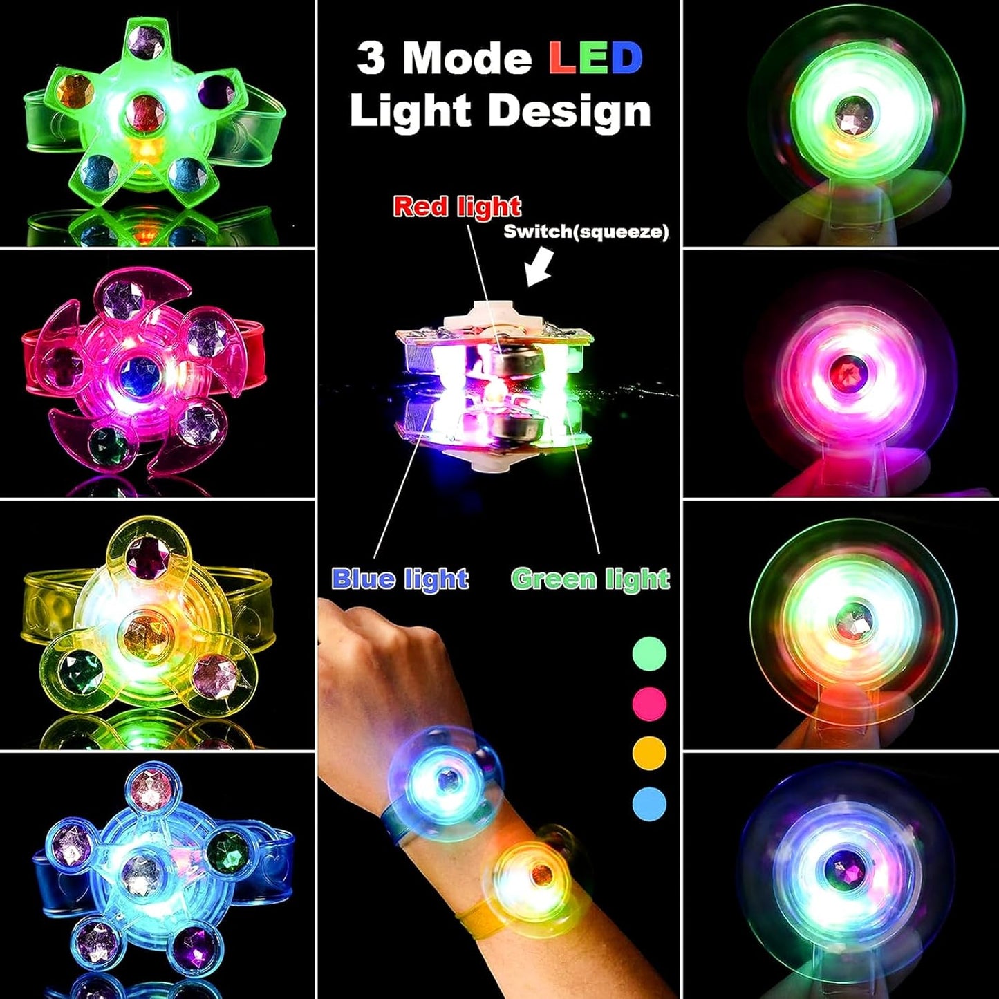 48 Pack LED Light Up Fidget Spinner Bracelets Party Favors for Kids 4-8 8-12, Glow in The Dark Party Supplies, Birthday Gifts, Treasure Box Toys, Goodie Bags Stuffers for Kids (48)