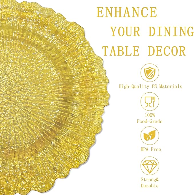 U-QE 60PCS Clear Yellow Plates - Yellow Plastic Plates Disposable&Reusable - Heavy Duty Plastic Plate for Party&Wedding Including 30 Dinner Plate 10" & 30 Appetizer 7"