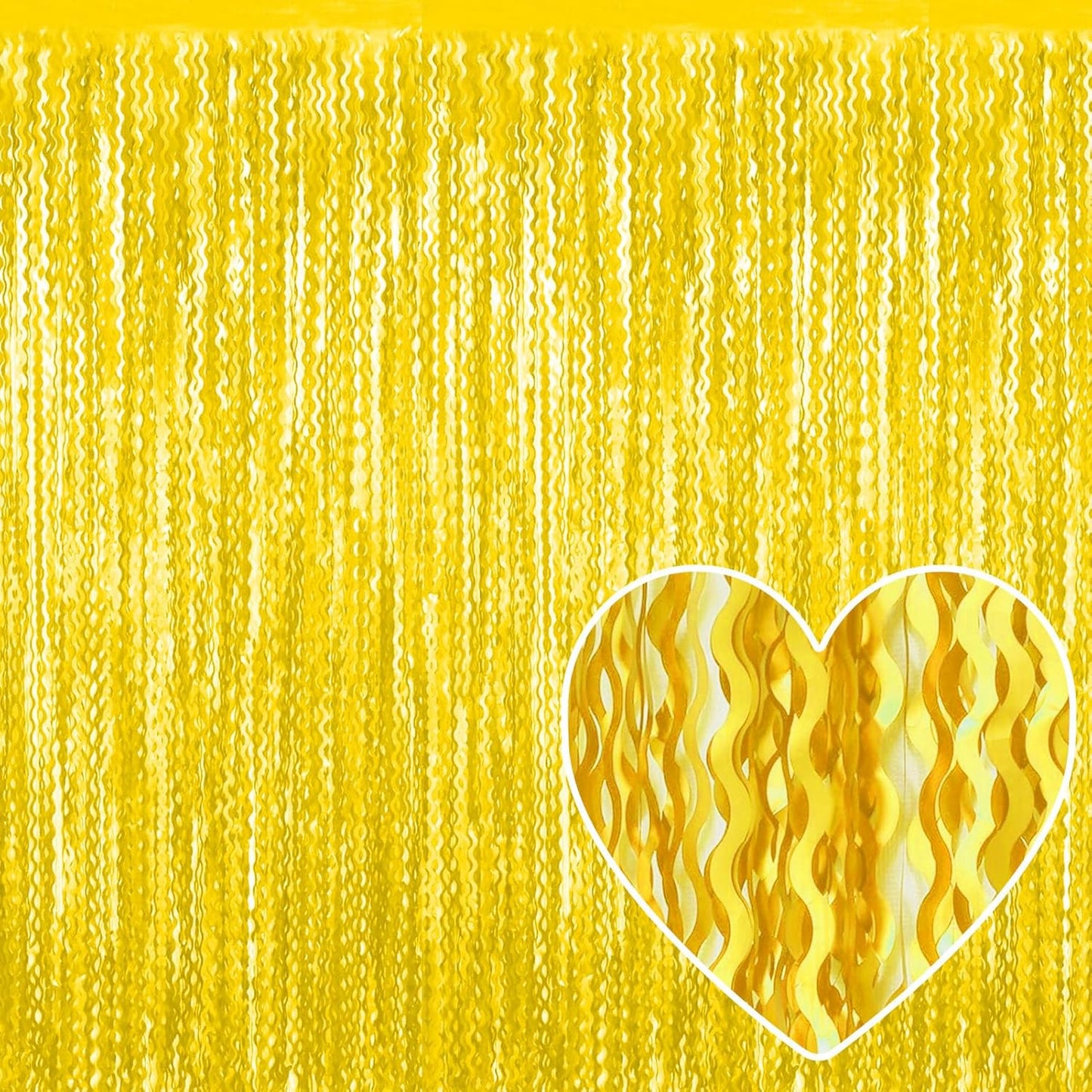 4 Pack Macaron Yellow Fringe Curtain Backdrop 3.2Ft x 8.2Ft Metallic Tinsel Foil Fringe Streamers Background for Photo Booth Mother's Day, Easter, Carnival, Birthday, Wedding Party Decoration