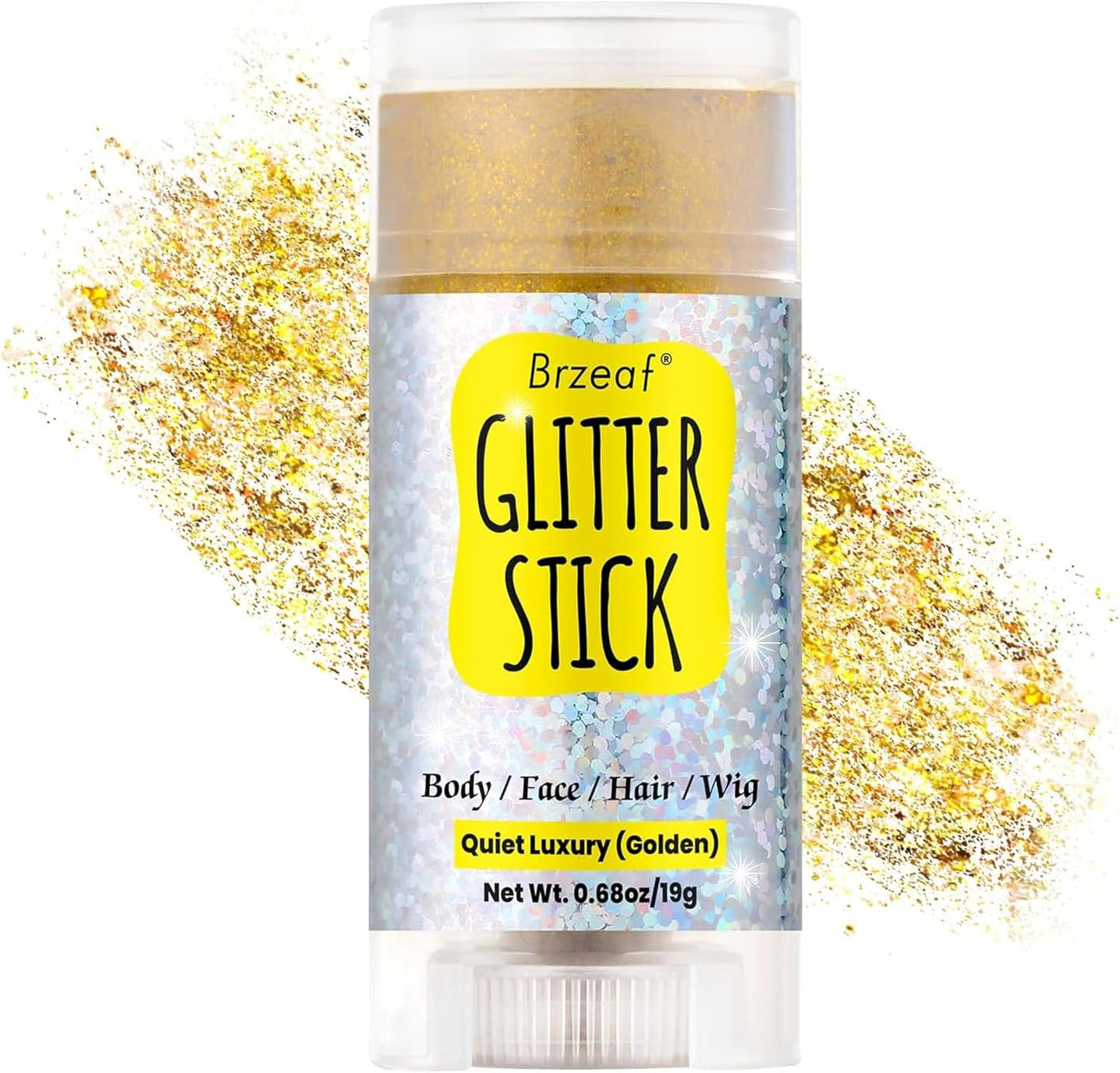 Brzeaf Waterproof Golden Glitter Stick, Christmas Glitter Makeup, Shimmery & Long Lasting, Chunky Glitter for Face/Body/Hair/Eyes/Lip, Singer Concert Music Christmas Rave Festival